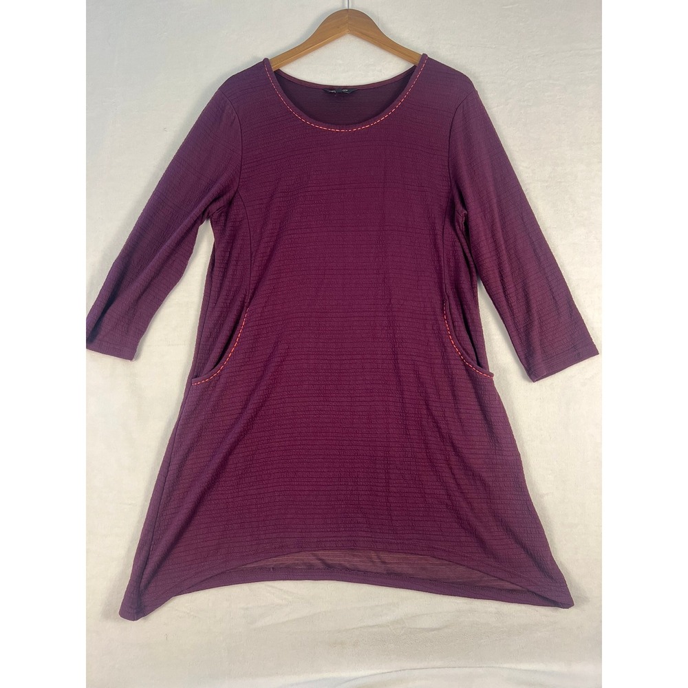 Yak n Yeti Tunic Top W LG Purple Textured Pockets 3/4 Sleeve Boho Crunchy‎ Lagen